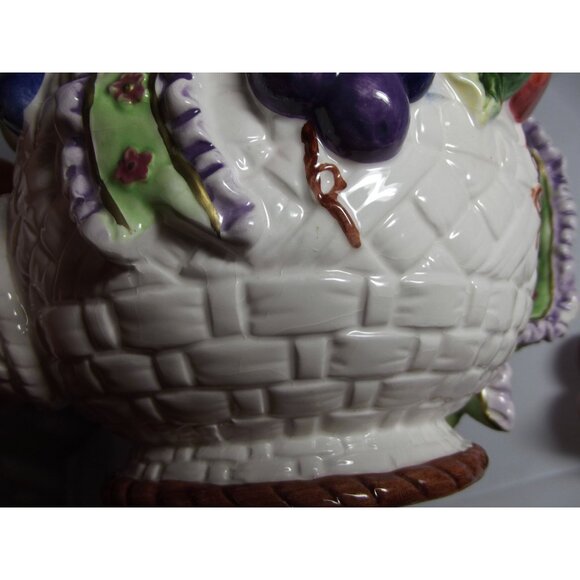 Teapot floral bow porcelain ceramic basketweave fruit with lid multicolor - Picture 11 of 16